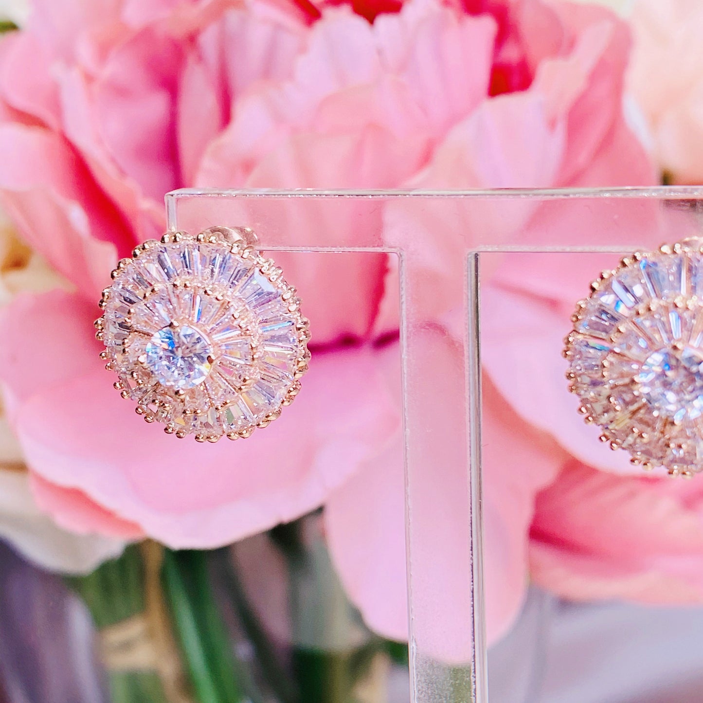 #06538103 Rose Gold Cubic Zirconia Earrings 17mm*17mm