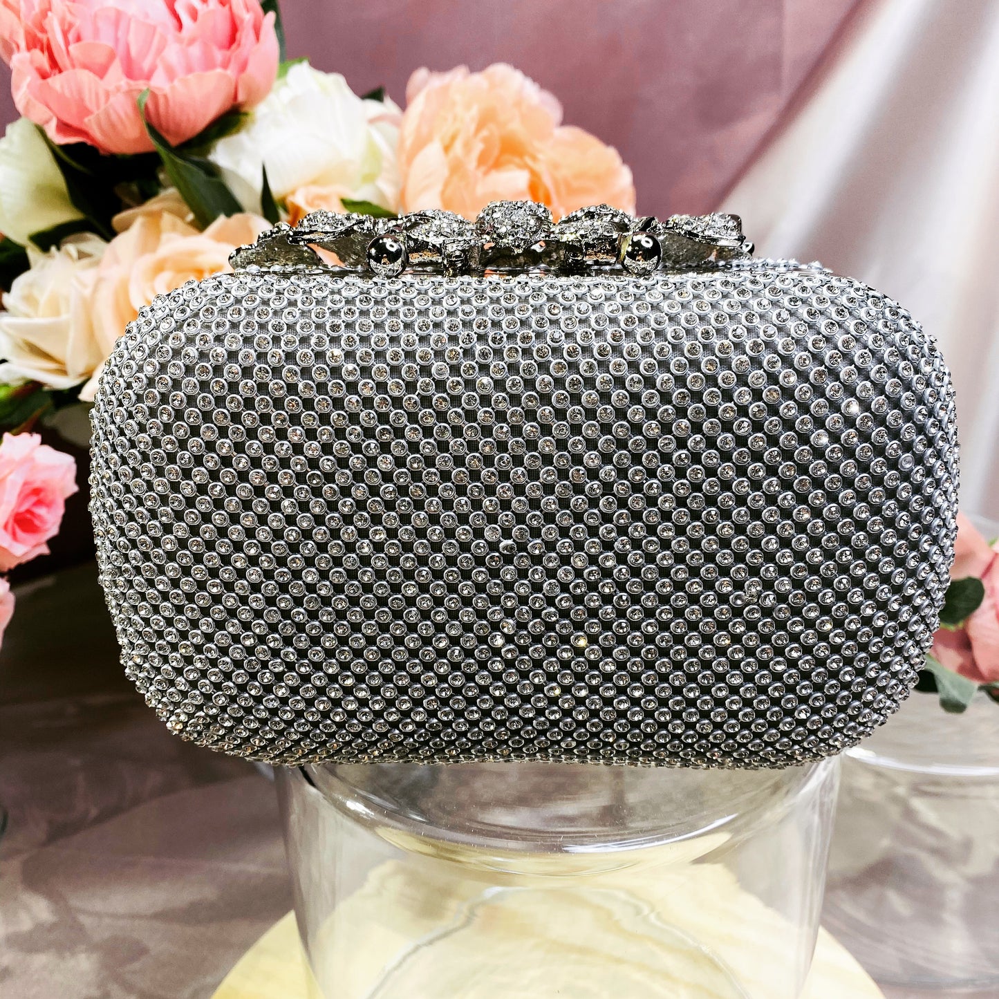 #12819102 Roses cover Rhinestone Clutches (Golden, Silver, Black)