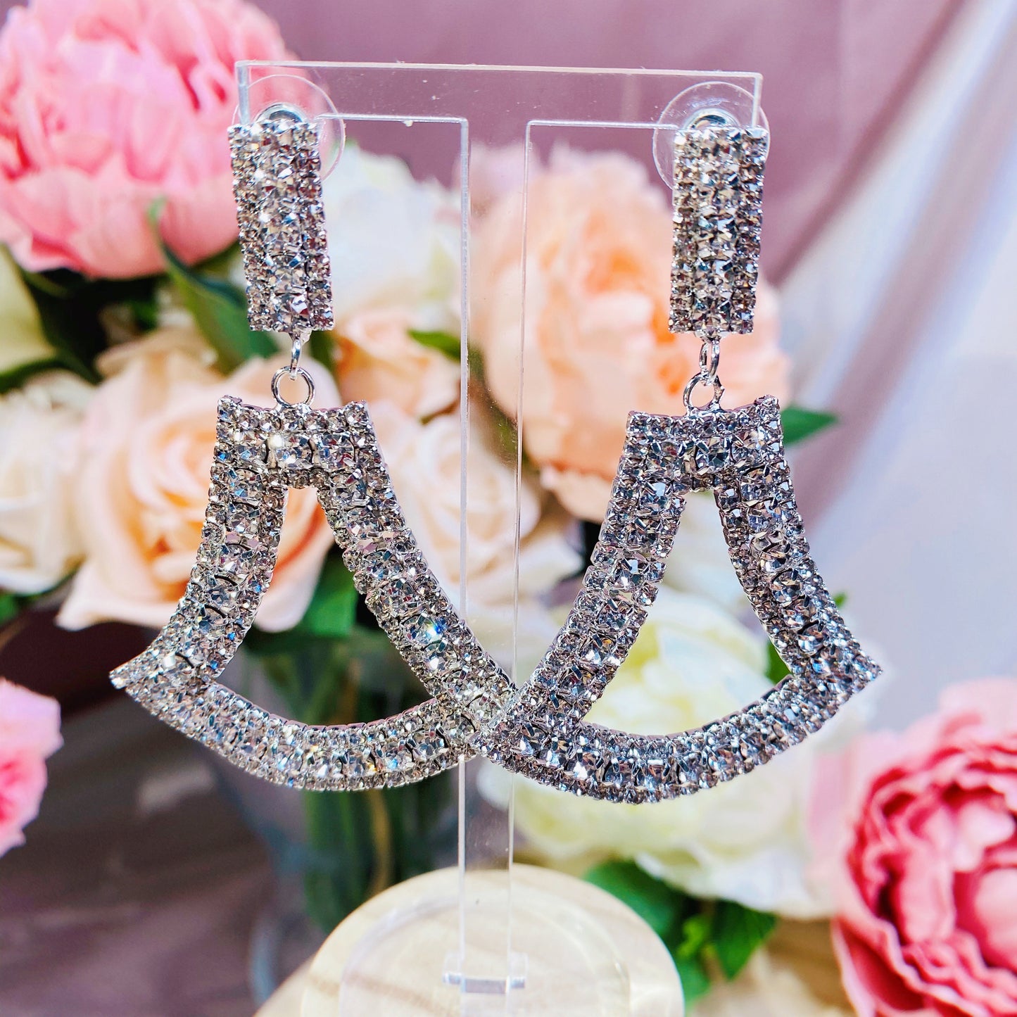 #01538006 Rhinestones Earrings Silver 7cm*4.5cm