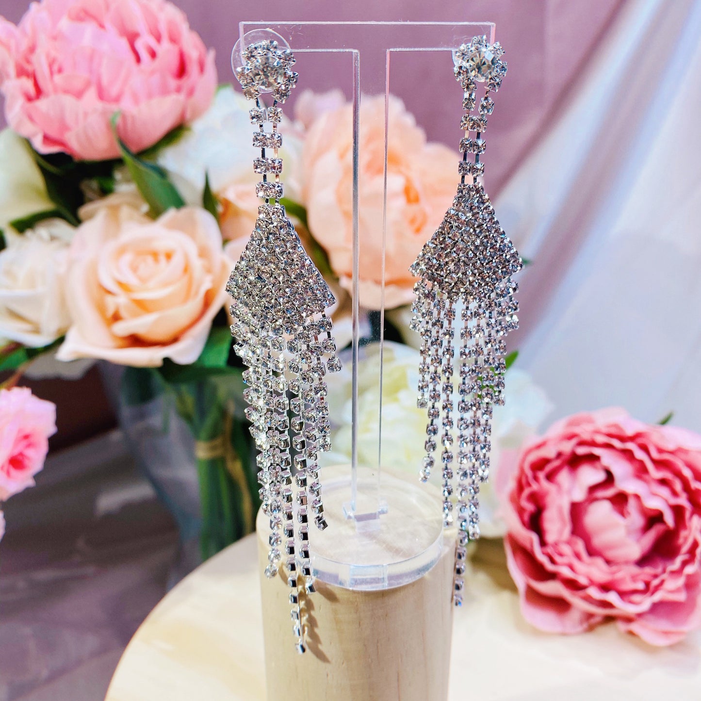 #01538001 Rhinestones Earrings (Golden, Silver)12.5cm *2cm