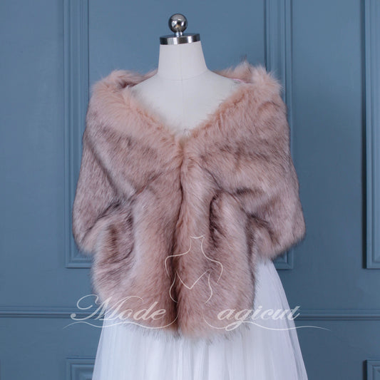 #15218005 Elegant Ivory Faux Fur Shawl/Wrap
