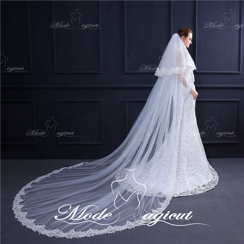 #30308026 Lace Cathedral Bridal Veils Two-tier