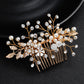 #04448187 Peigne à Cheveux Perles d'Imitation Strass Doré
