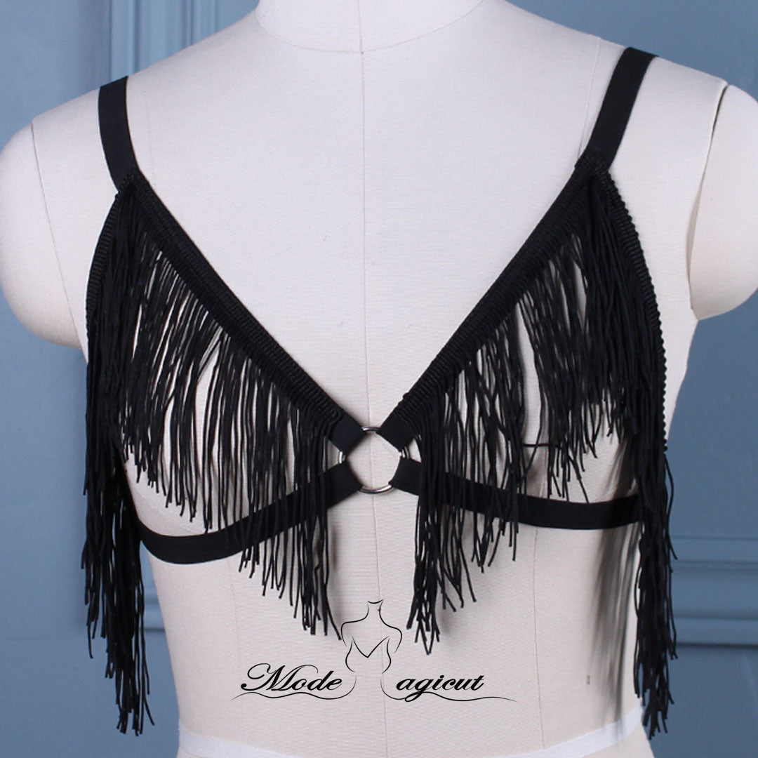 #10089006 Body Harness Lingerie Goth Crop Tops with Tassels