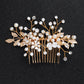 #04448187 Peigne à Cheveux Perles d'Imitation Strass Doré