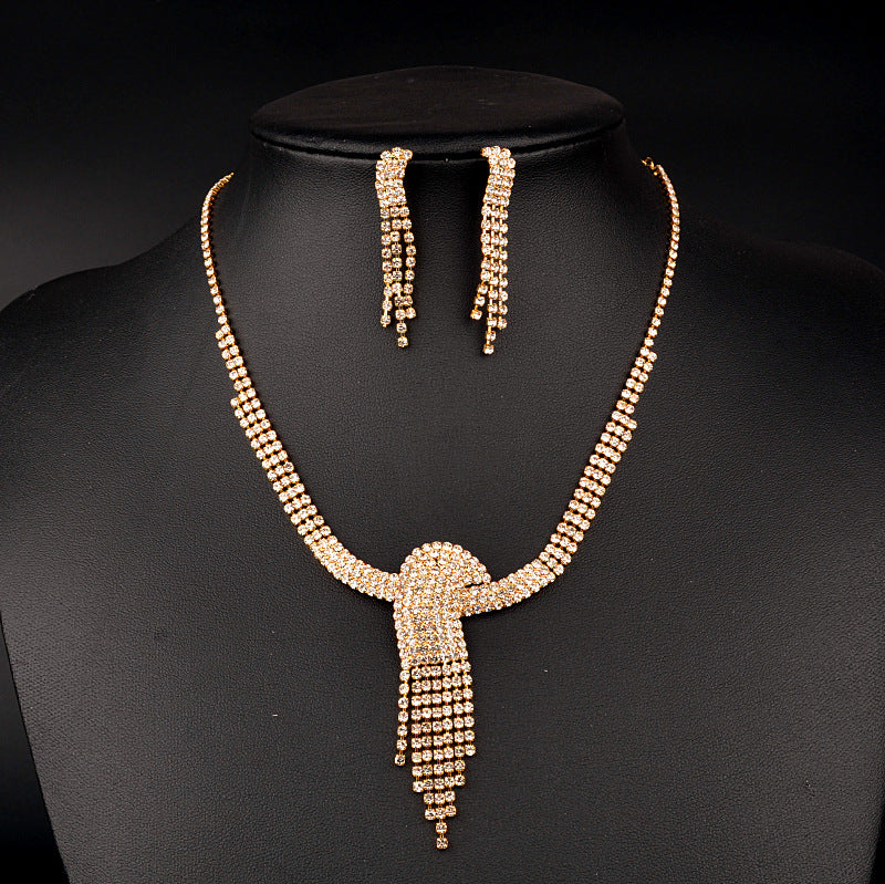 #02518089 Fashionable Ladies' Alloy Rhinestones Golden Jewelry Set