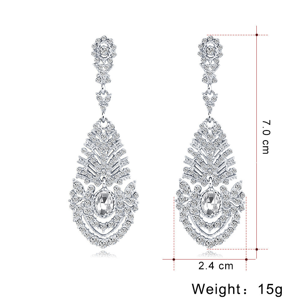 #02538104 Ladies' Long Teardrop-shaped Ally/Rhinestone Drop Earrings