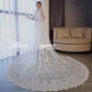 #20308022 1-Tier Silvery Bone Lace Appliques Edge Cathedral Bridal Veils