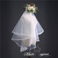 #07308008 Two-tier Pencil Edge Elbow Bridal Veils with Lace Applique Embellishment