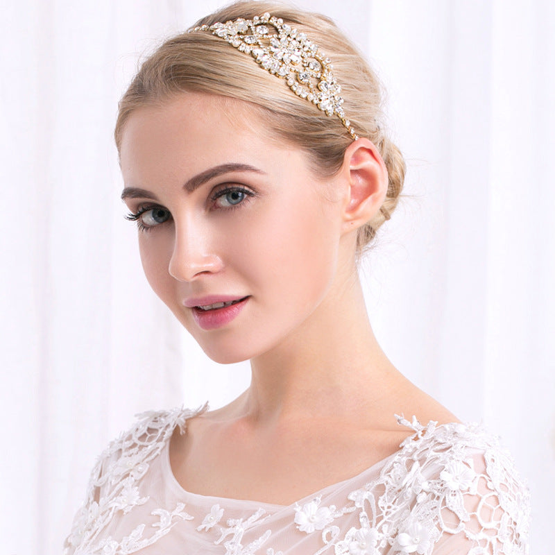 #04418075 Gilded Floral Crystal Cluster Headbands