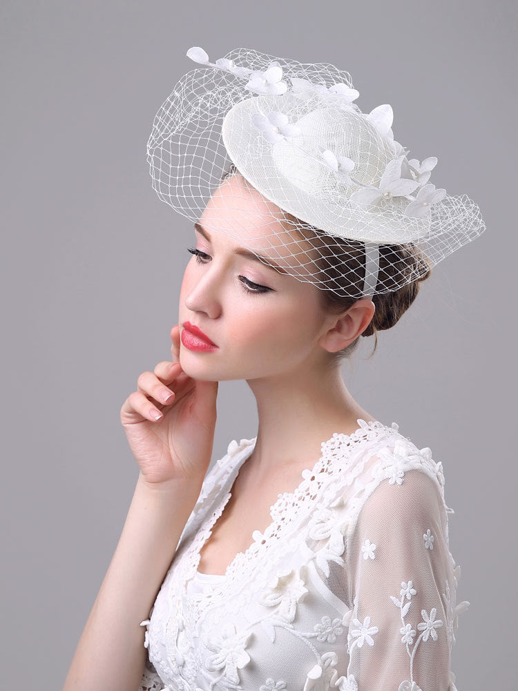 #11948013 Ivory Elegant Ladies' Fascinators with Flower and Veil on top