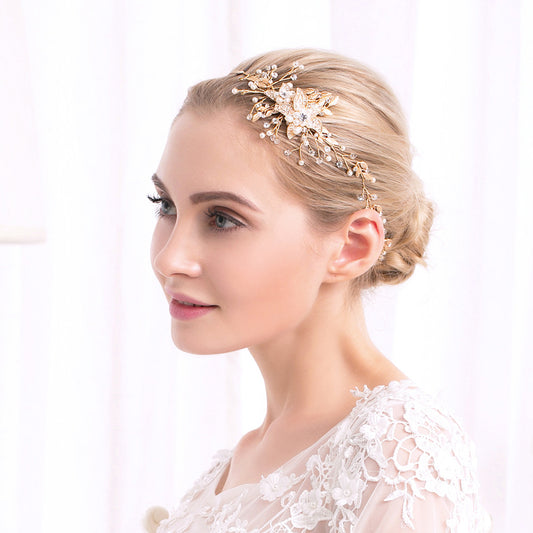 #07418076 Romantic Alloy Rhinestone  with Imitation Pearls Handmade Floral Headband