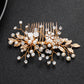 #04448187 Peigne à Cheveux Perles d'Imitation Strass Doré