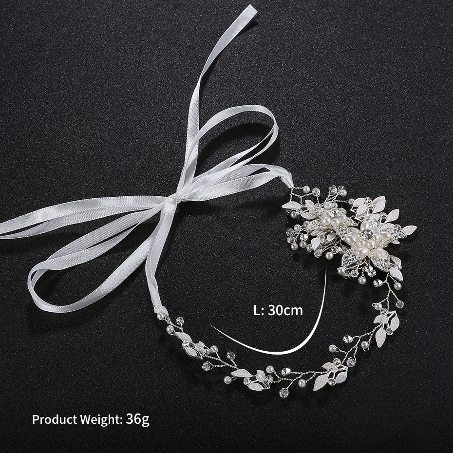 #07418076 Romantic Alloy Rhinestone  with Imitation Pearls Handmade Floral Headband