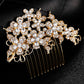 #04428065 Peignes et barrettes de fleurs en alliage de strass doré élégant