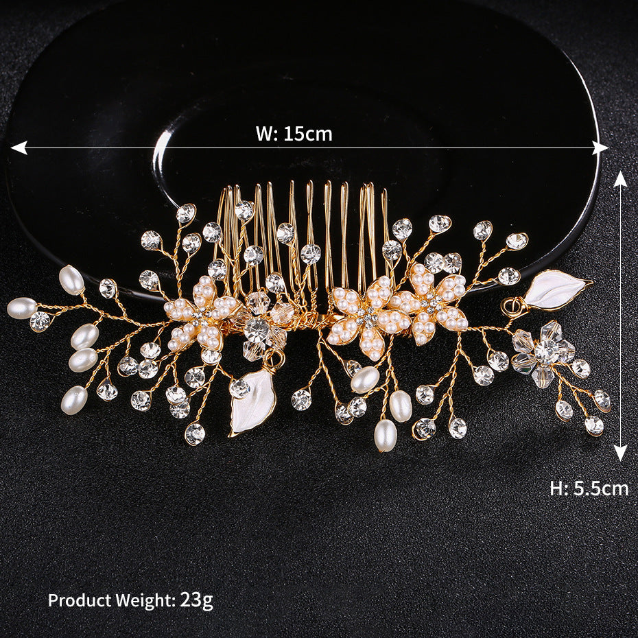 #04428067  Floral handmade by Crystal and Imitation Pearls Hair Comb