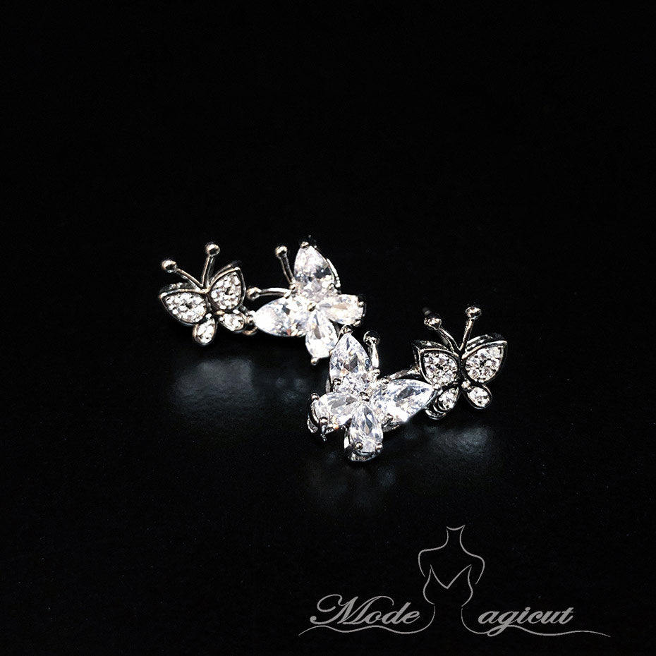 #502614 Beautiful Drop Earrings with Two zircon Butterfly Pendants