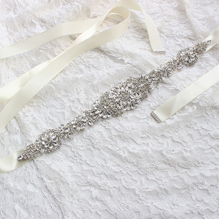 #06608278 Bridal Ribbon Sash with Rhinestones applique