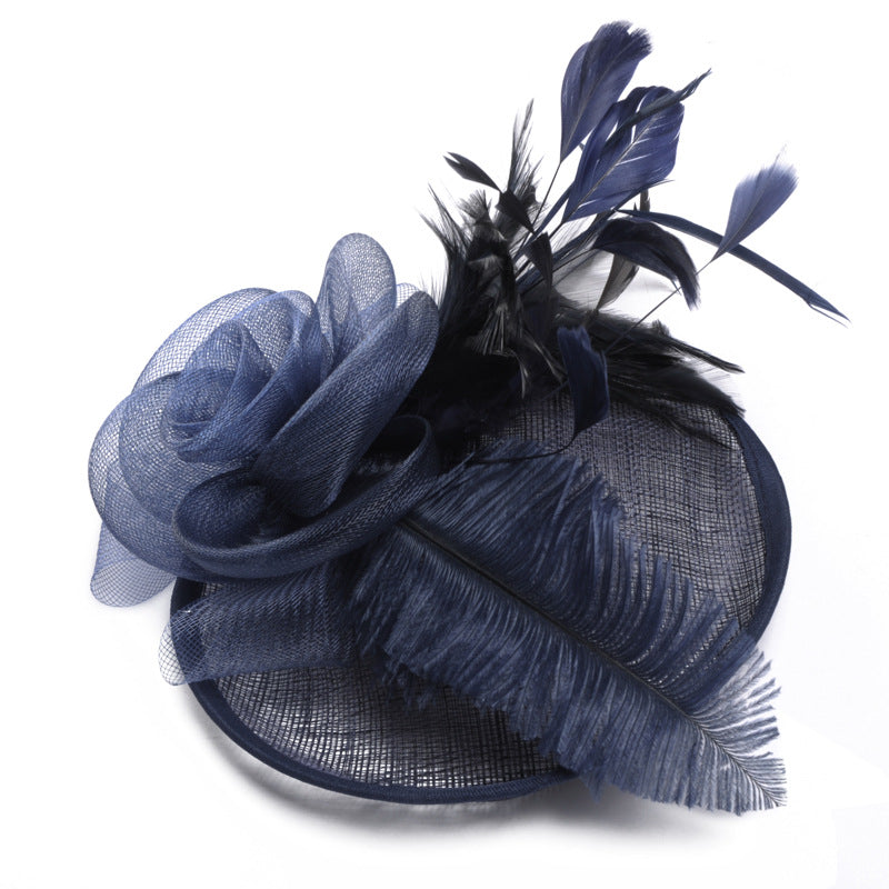 #05948011 Vintage Linen Fascinators With Feather | Bridal hat | Bridal Accessories