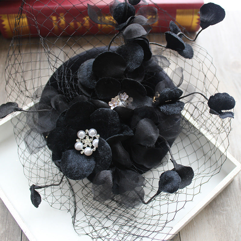 #09948017 Elegant Velvet Fascinators Flowers on top with Barrettes