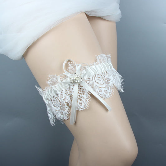 #04028157 Elegant Ivory Satin with Lace Wedding Garter