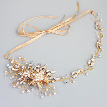 #07418076 Romantic Alloy Rhinestone  with Imitation Pearls Handmade Floral Headband