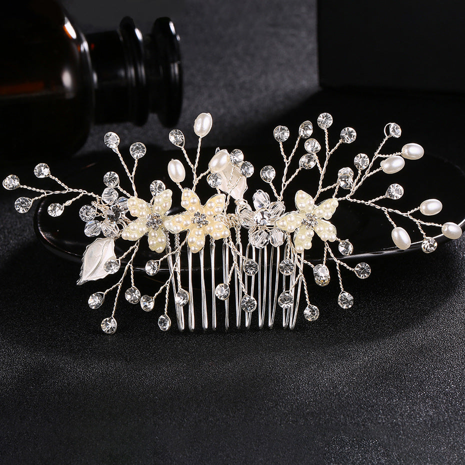 #04428067  Floral handmade by Crystal and Imitation Pearls Hair Comb