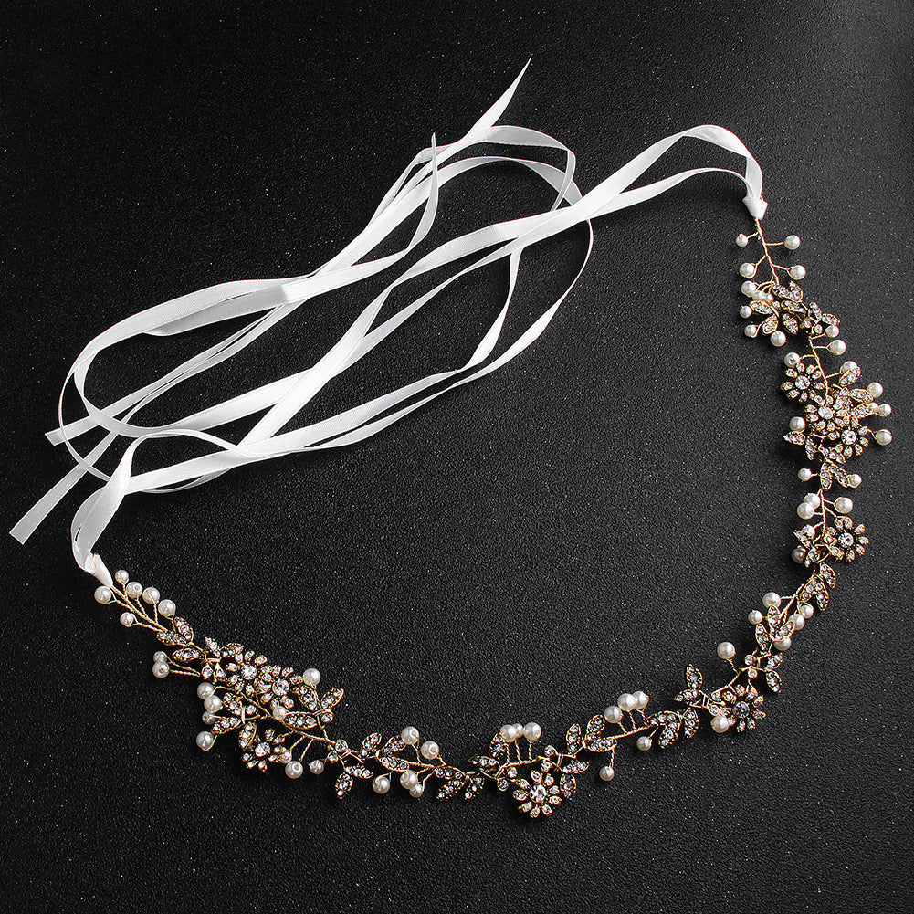 #06418077 Floral Crystal Headbands with Imitation Pearls