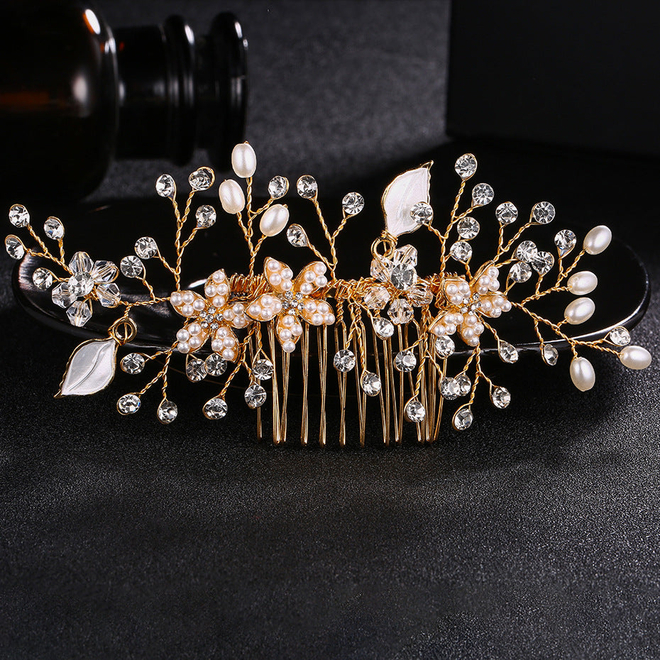 #04428067  Floral handmade by Crystal and Imitation Pearls Hair Comb