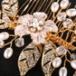 #04449021 Peignes &amp; Barrettes Style Fleur Doré Strass, Perles d'Imitation
