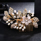 #04449021 Peignes &amp; Barrettes Style Fleur Doré Strass, Perles d'Imitation