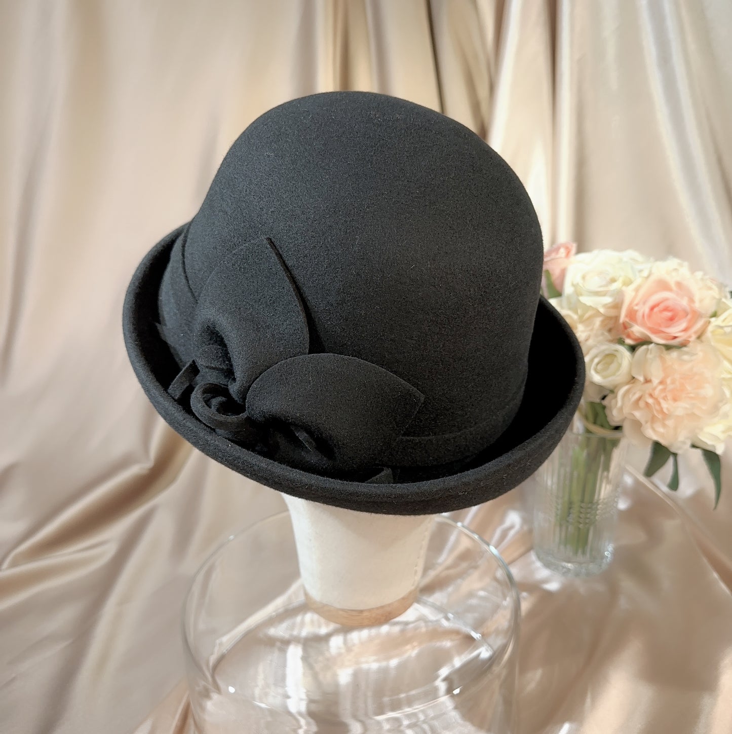 230160003 Black Felted Cloche Hat ( Available in 3 Colors)