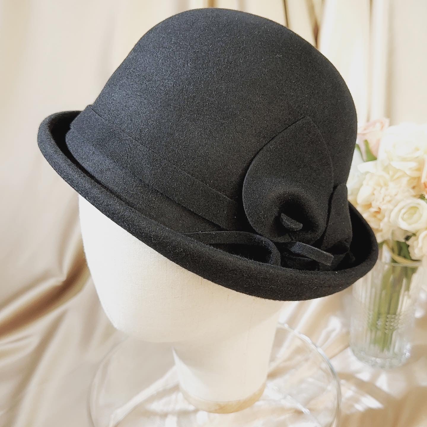 230160003 Black Felted Cloche Hat ( Available in 3 Colors)