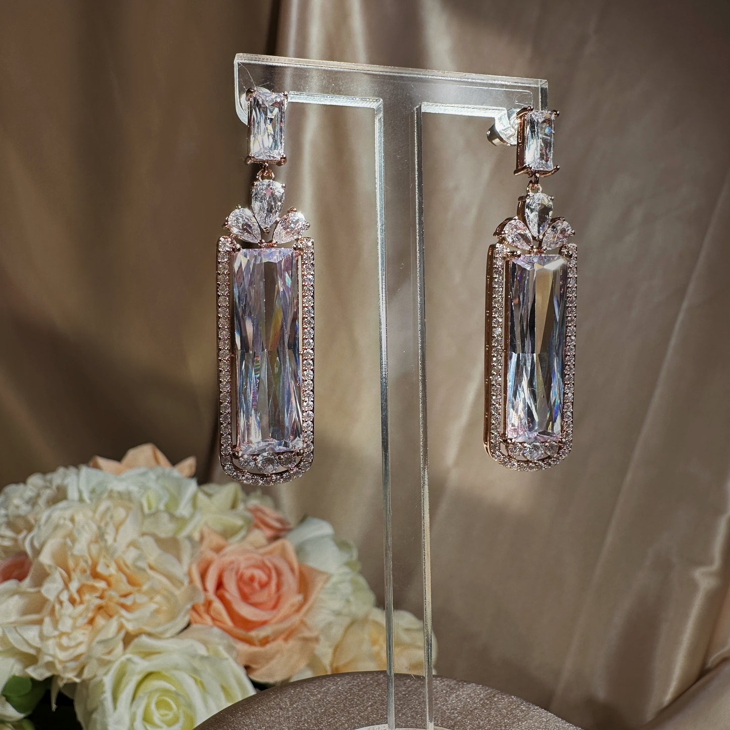#22103436 Luxurious Baguette Cubic Zirconia Shape Style Earrings Perfect for Any Special Occasion