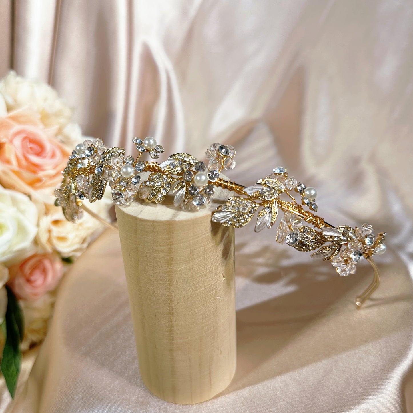 2301278428 Chic and Romantic Leaf and Flower Headband for Brides (Gold & Silver)