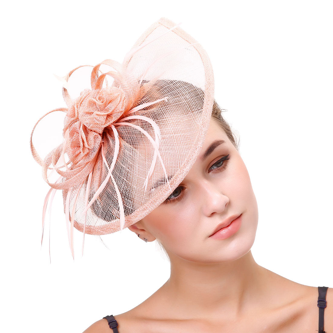 #09948010 Beautiful Linen Fascinators With Flowers and Feathers