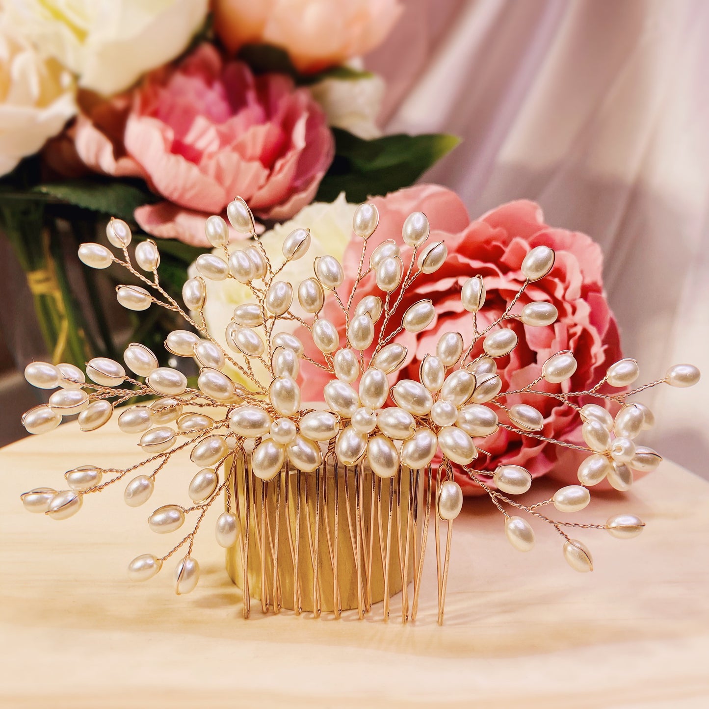 #04419006 Imitation Pearls Hair Comb (Silver, Rose Gold)