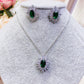 #09522006 Cubic Zirconia Vintage Diamond Pendant Set (Vert, Bleu, Argent)