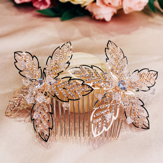 #044222062 Rhinestone Hair Comb Available Color Golden &Rose Gold