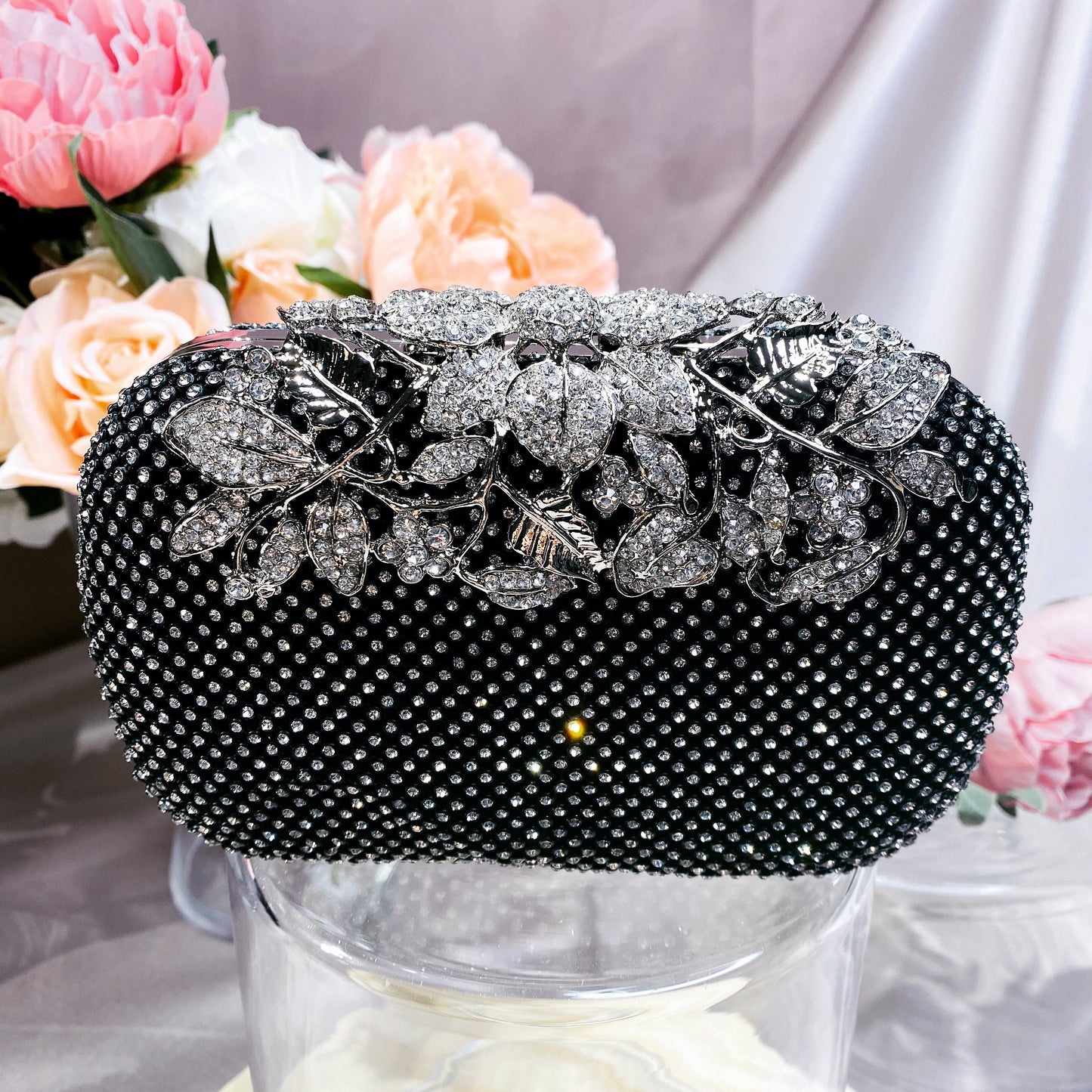 #12819102 Roses cover Rhinestone Clutches (Golden, Silver, Black)