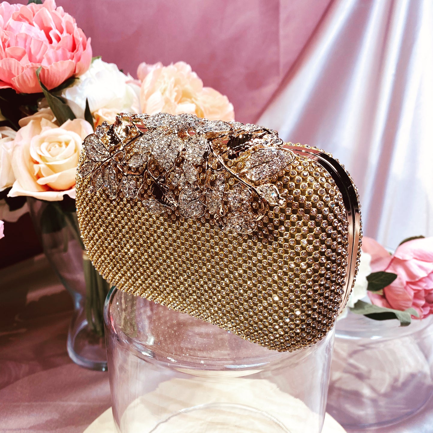 #12819102 Roses cover Rhinestone Clutches (Golden, Silver, Black)
